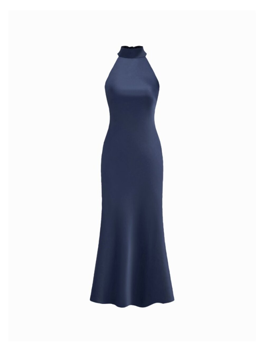 CIDER Dark Navy Satin Halter Backless Maxi Dress XS NWT